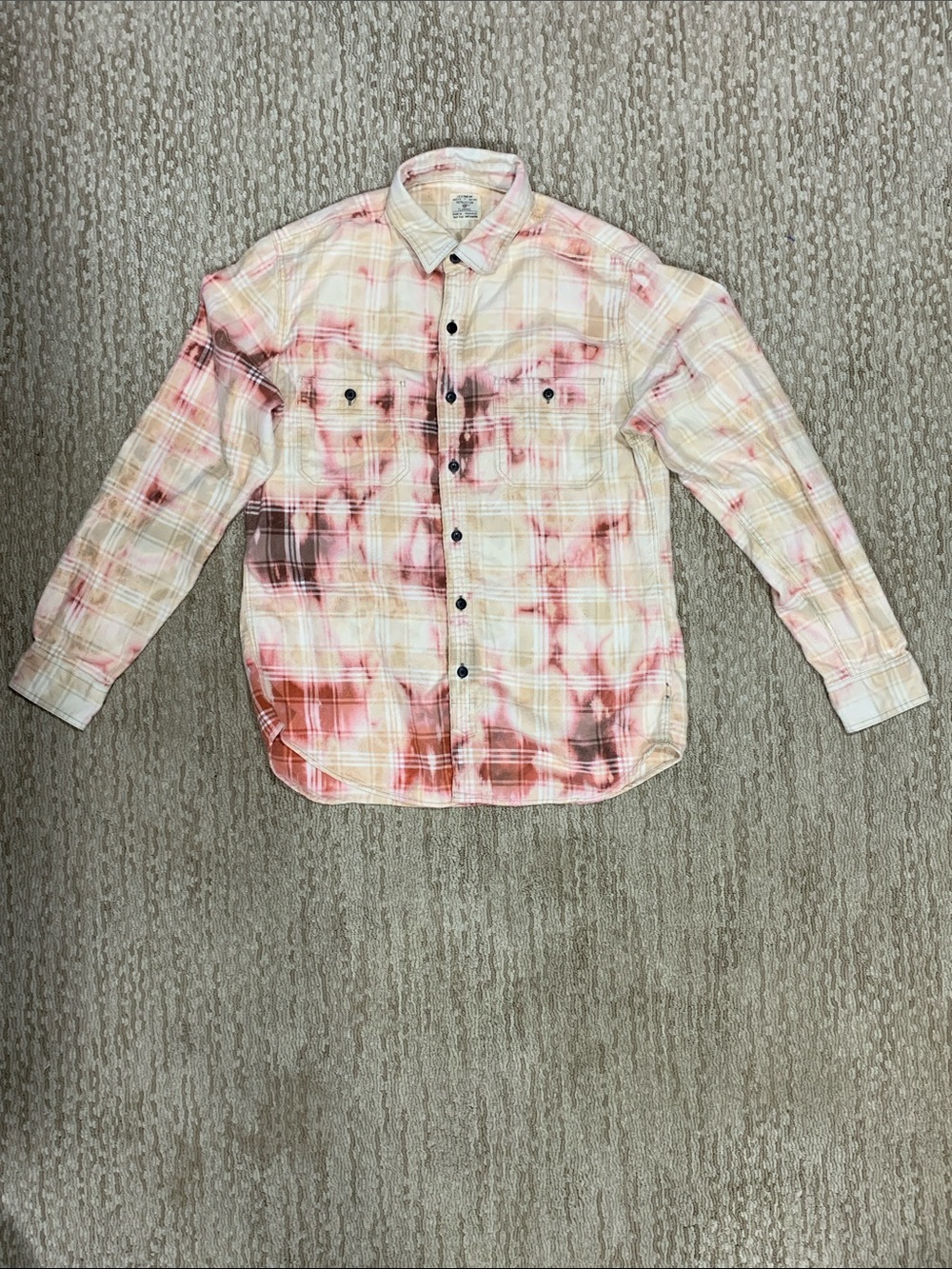 J. Crew Pink and Cream Tie-Dye Plaid Button-Down Shirt (459)